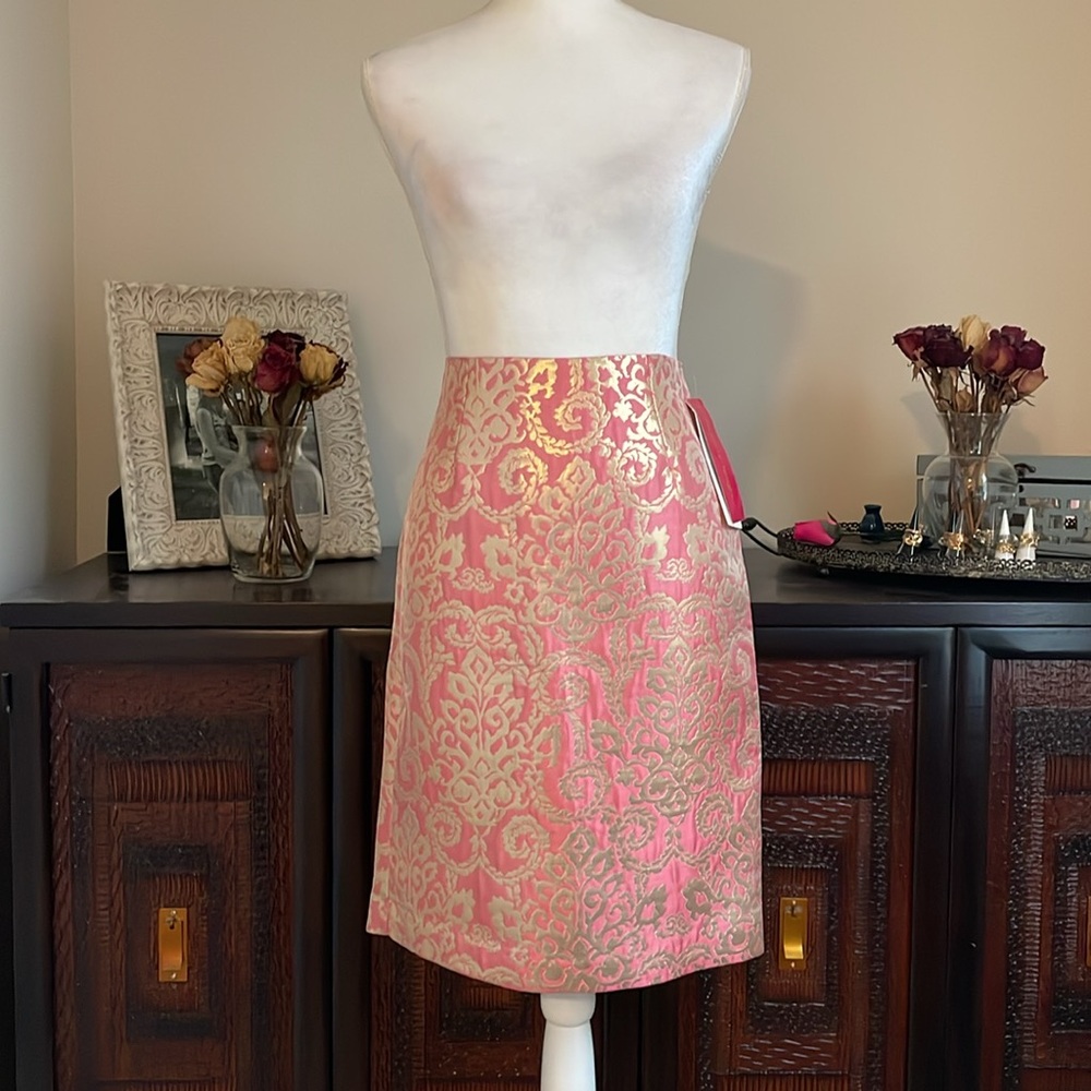 Sunny Leigh Pink and Gold Patterned Pencil/Straight Skirt size 2 - Picture 2 of 9